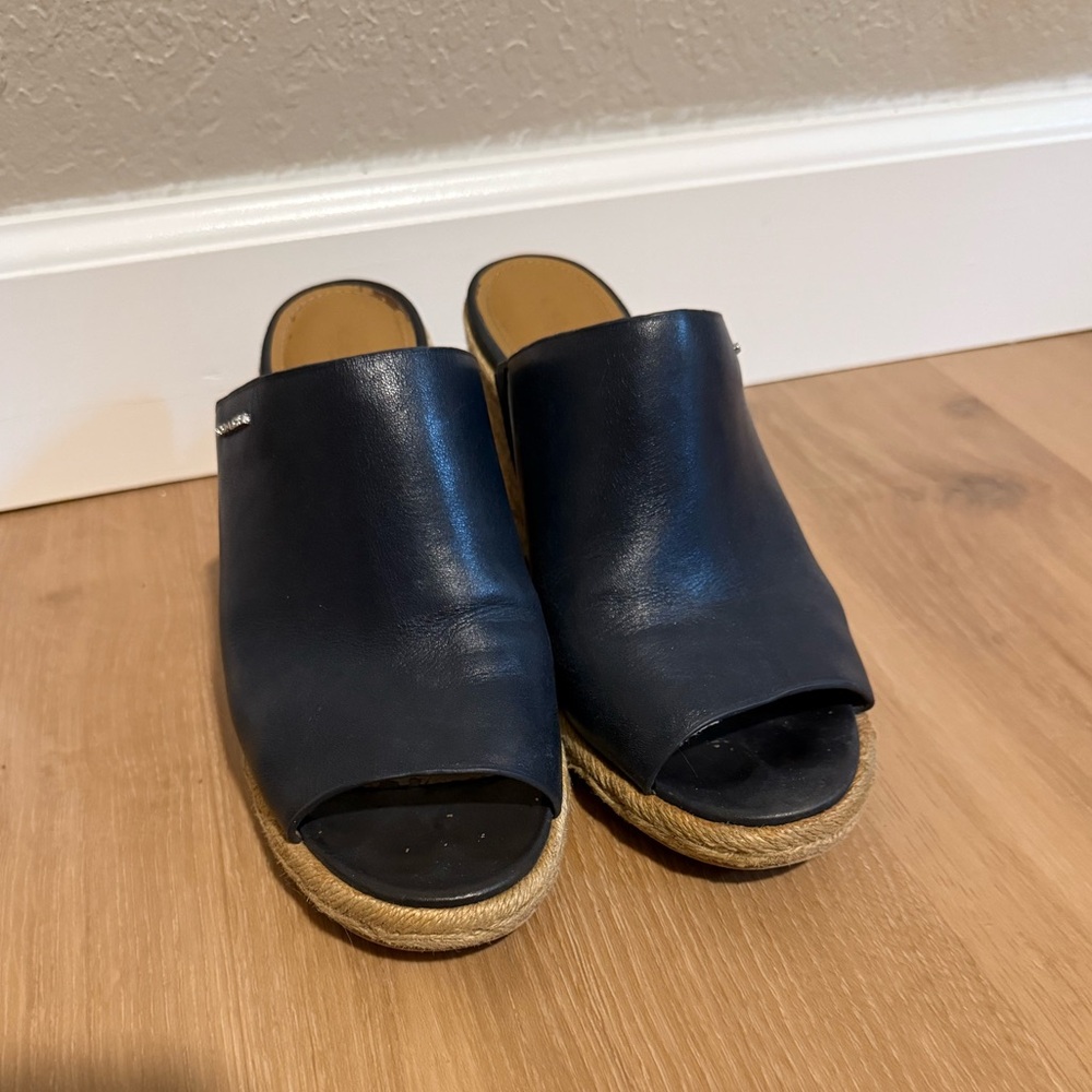 Women's Coach navy Leather Mule wedge